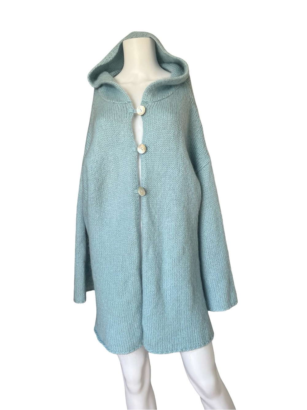 Soft Surroundings Blue Hooded Cardigan Sweater Mohair Blend Womens Size XL